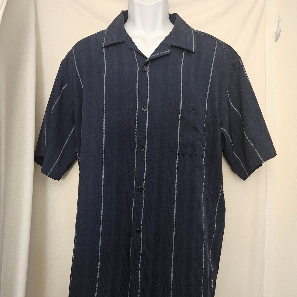 Navy Striped Short Sleeve Shirt